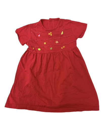 Red Embroidered Fruit Dress Kids 5Y