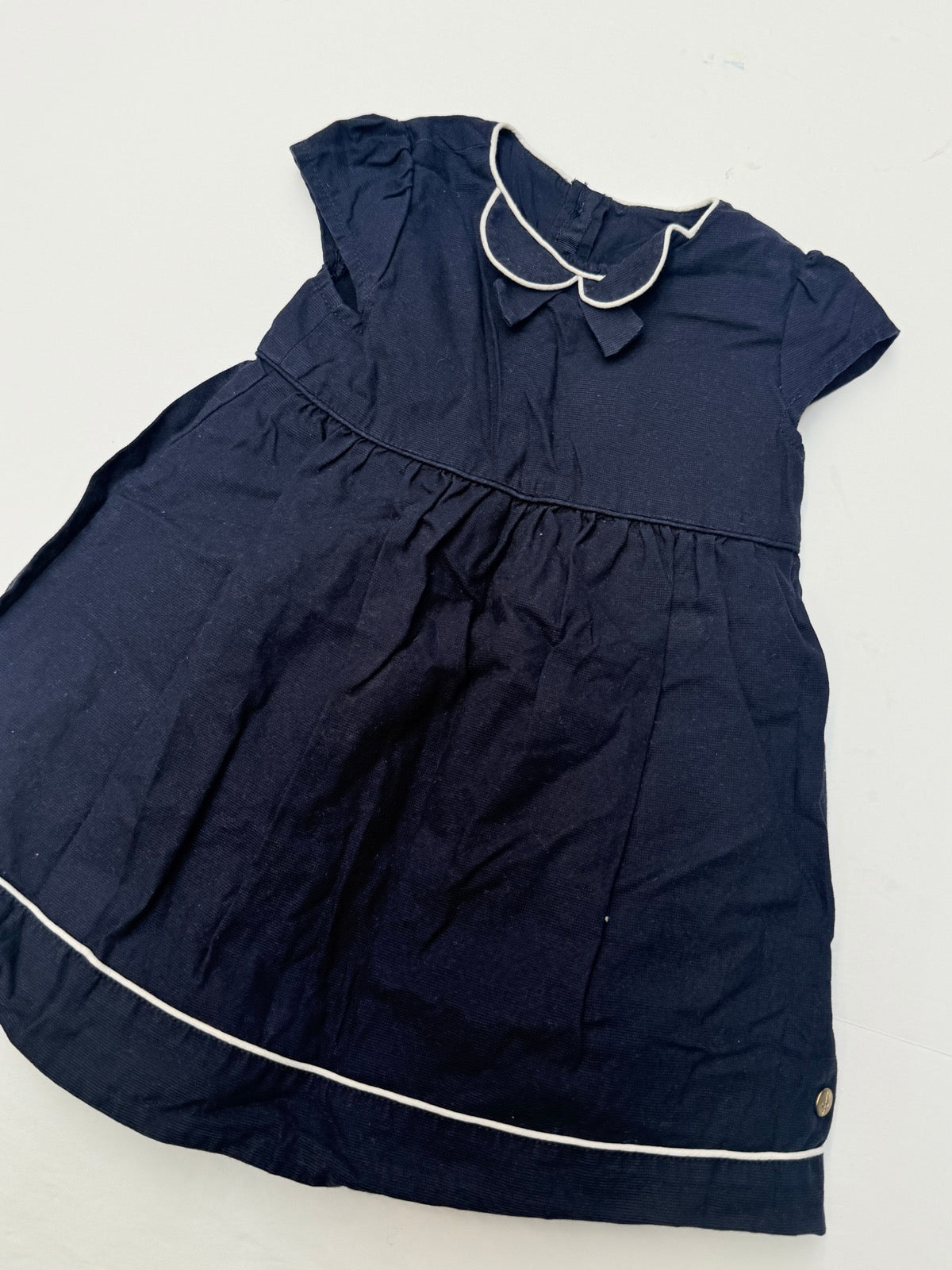 M&S Navy Peter Pan Collar Dress 6-9M