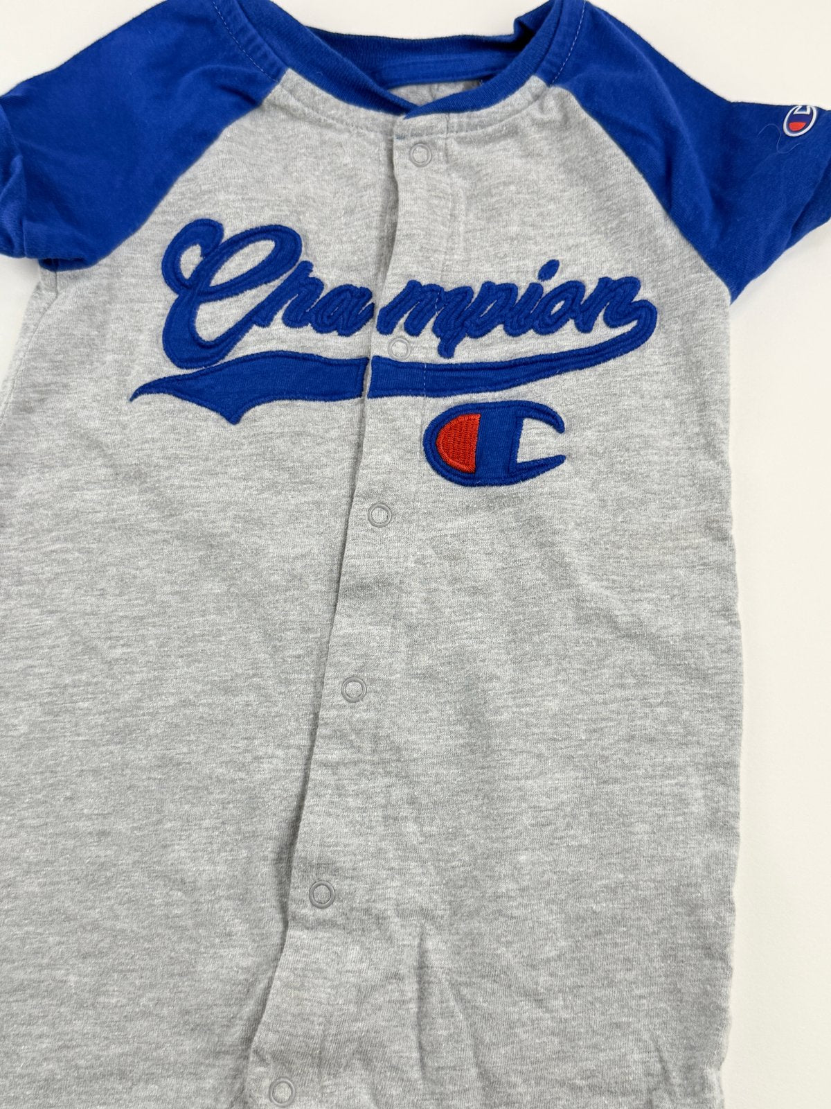 Champion Gray Blue Snap Romper Size 12M