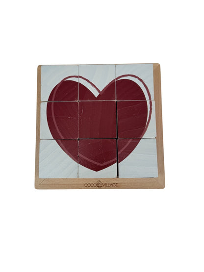 Coco Village Wooden 9-Block Cube Puzzle Heart