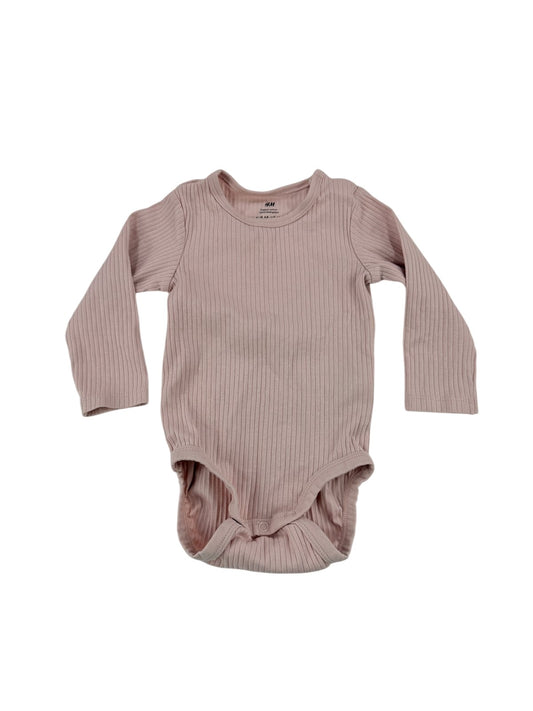 H&M Pink Ribbed Long Sleeve Bodysuit 4-6M