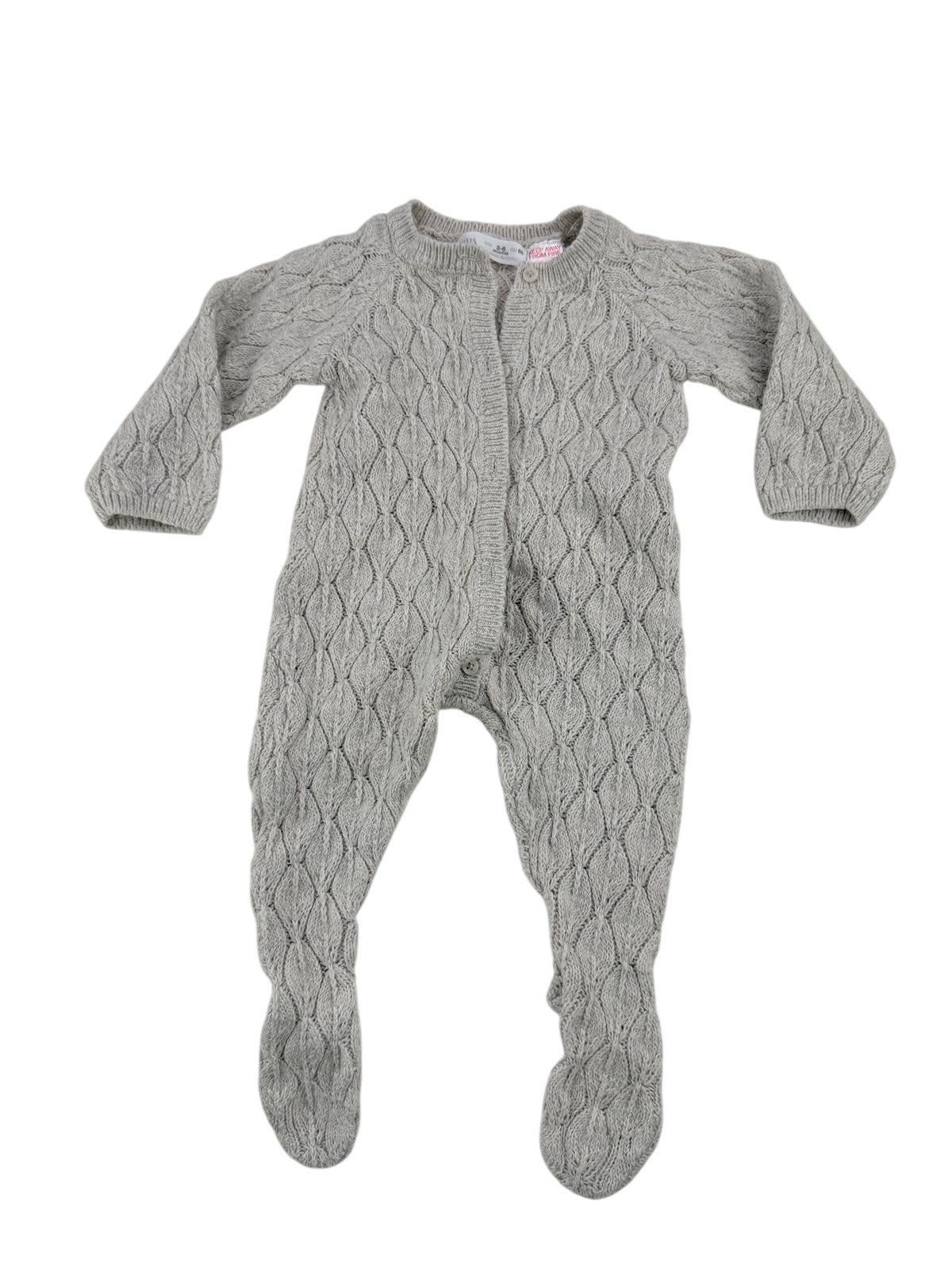 Zara Gray Knit Footed Sleeper 3-6M