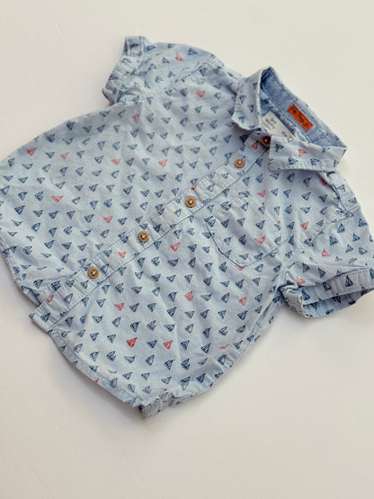 Zara Baby Boy Sailboat Button Shirt 9-12m
