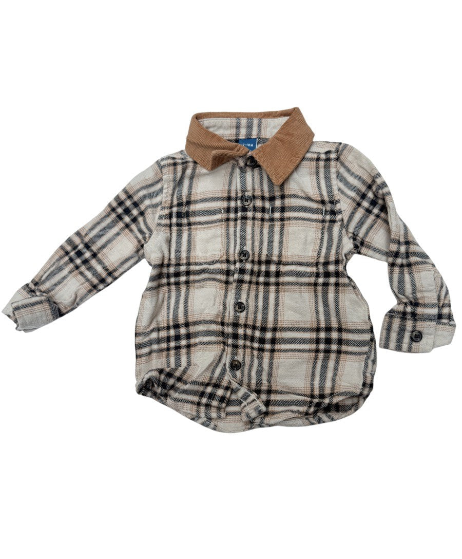 Old Navy Plaid Flannel Hooded Shirt 12-18M