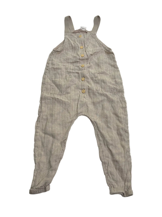 H&M Beige Striped Linen Overalls 2T