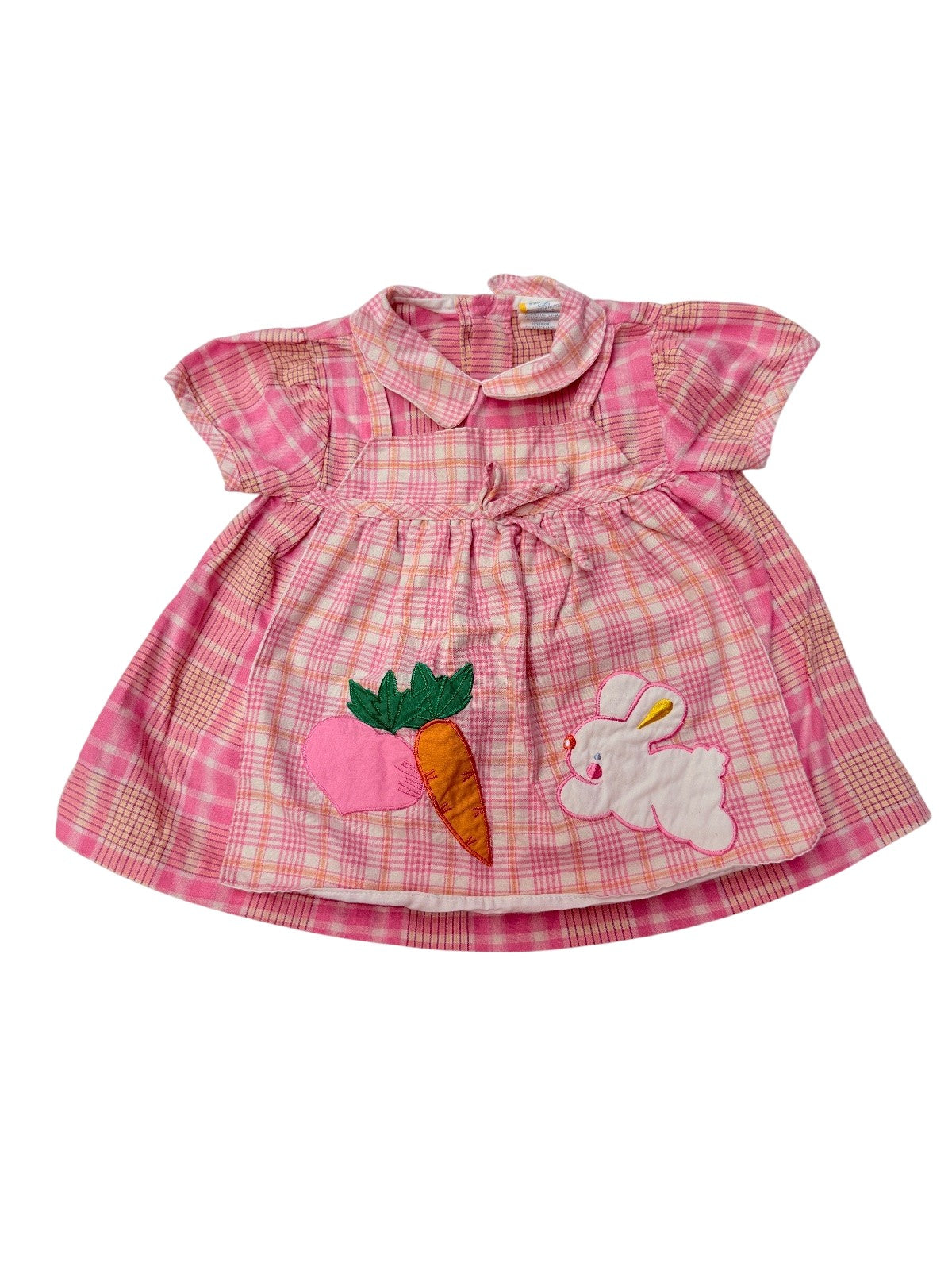 Pink Plaid Bunny Carrot Dress 6-9M