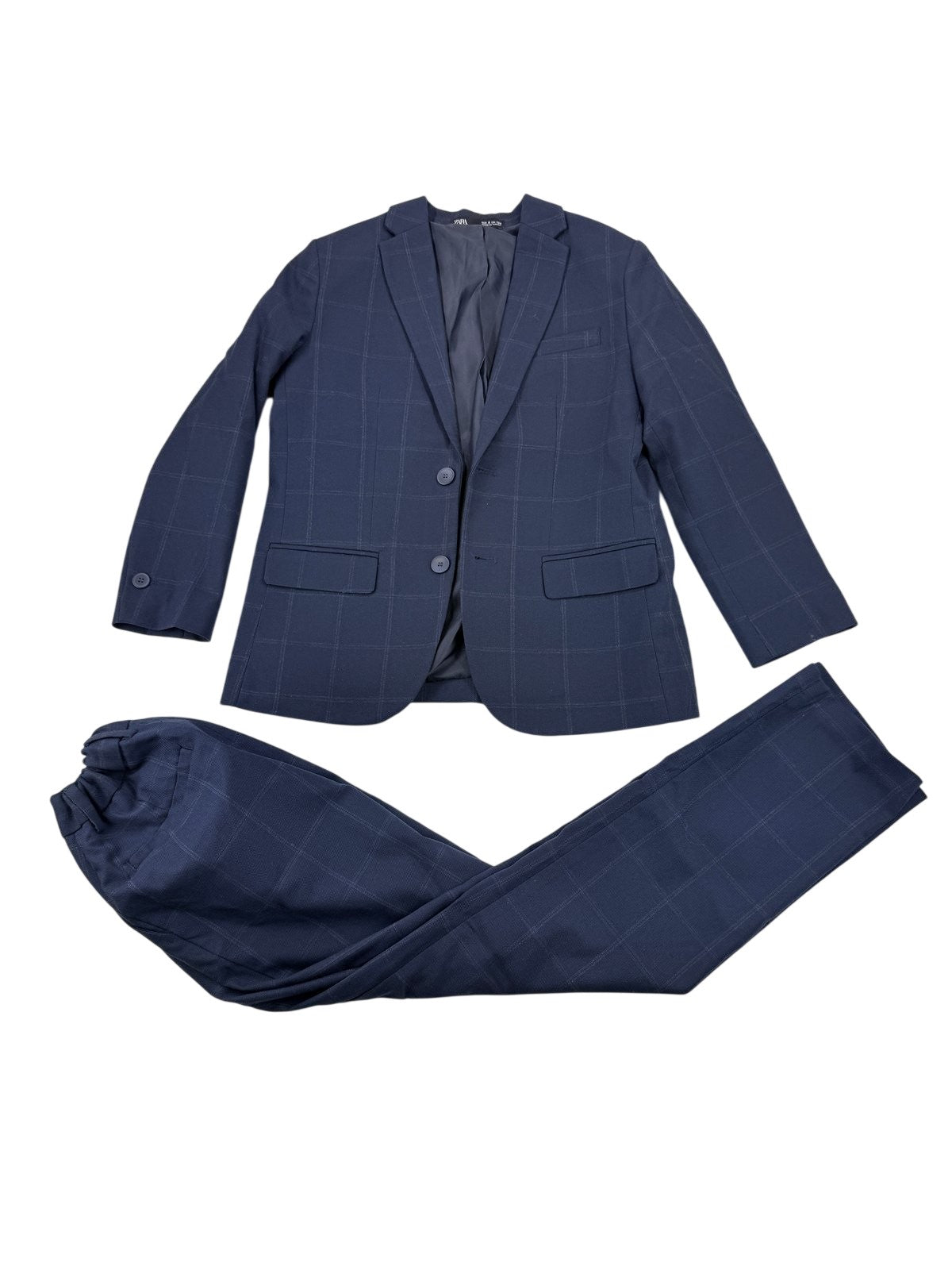 Zara Navy Windowpane Suit Set Size 8
