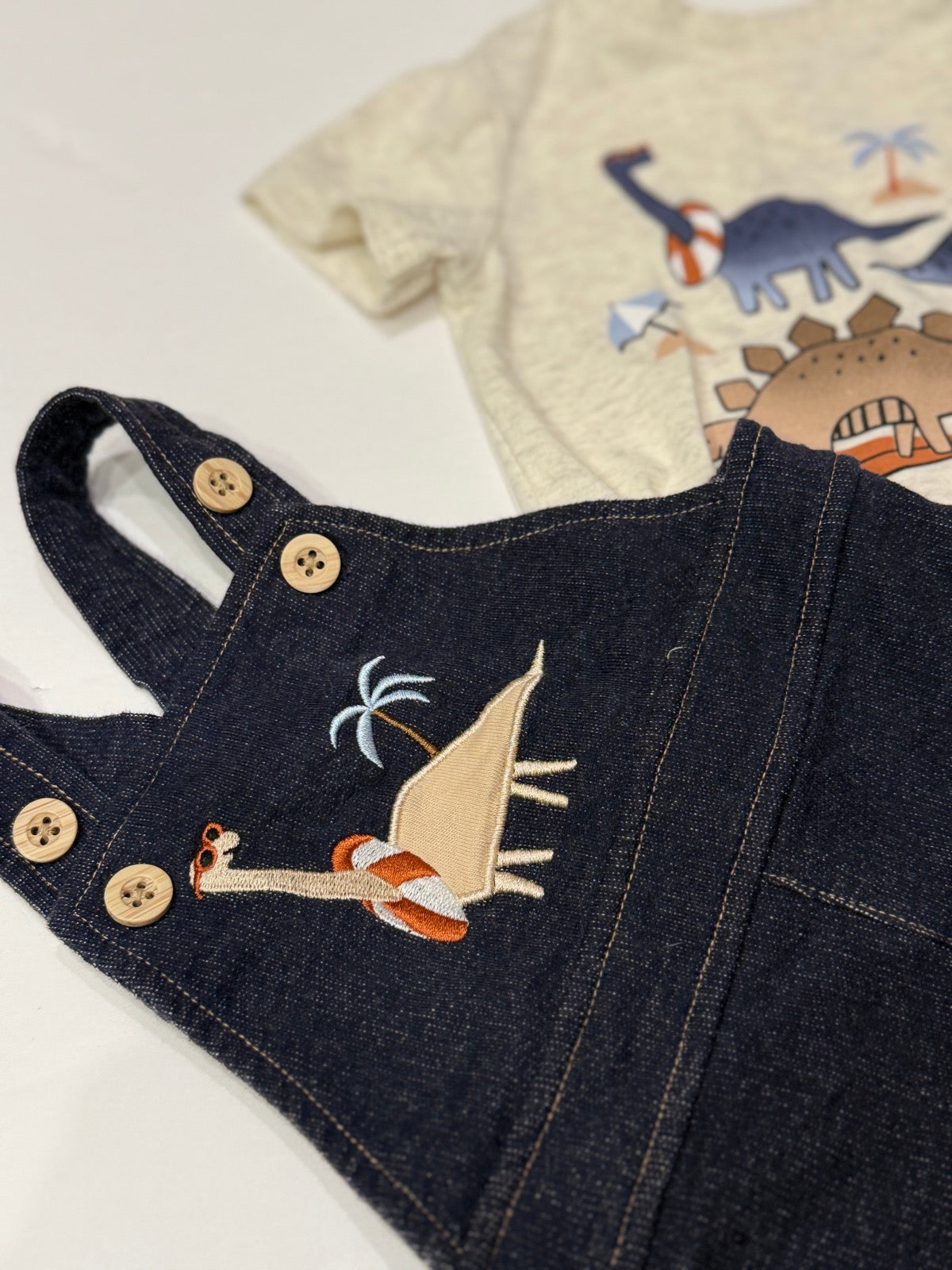 Pekkle Dino Beach Overalls & Tee Set 3M