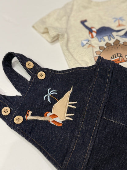 Pekkle Dino Beach Overalls & Tee Set 3M