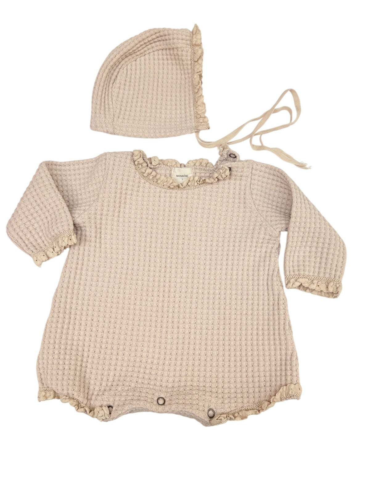 Monbébé Waffle Romper & Bonnet Set 3-6M