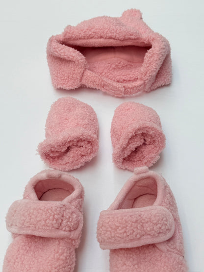 Pink Sherpa Bear Hat Booties Set 12-24m 5/6US Shoes