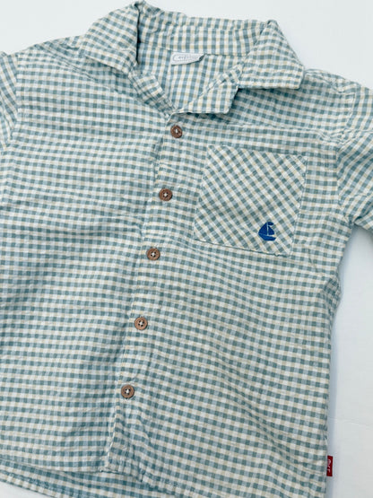 Shilav Gingham Sailboat Button-Up Shirt 4Y