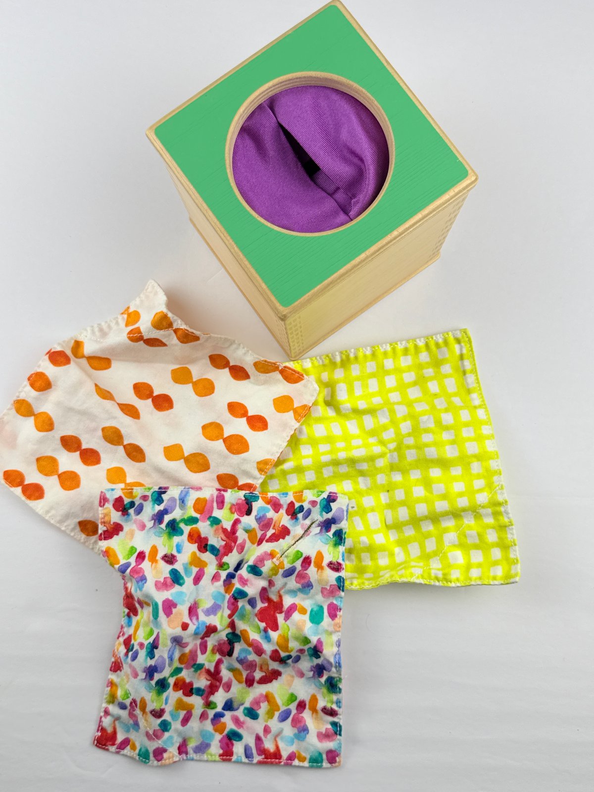 Lovevery Wooden Tissue Box Toy with Scarves