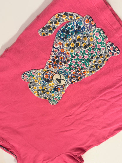 Mini Boden Floral Cub Appliqué Pink Tee 6-7y