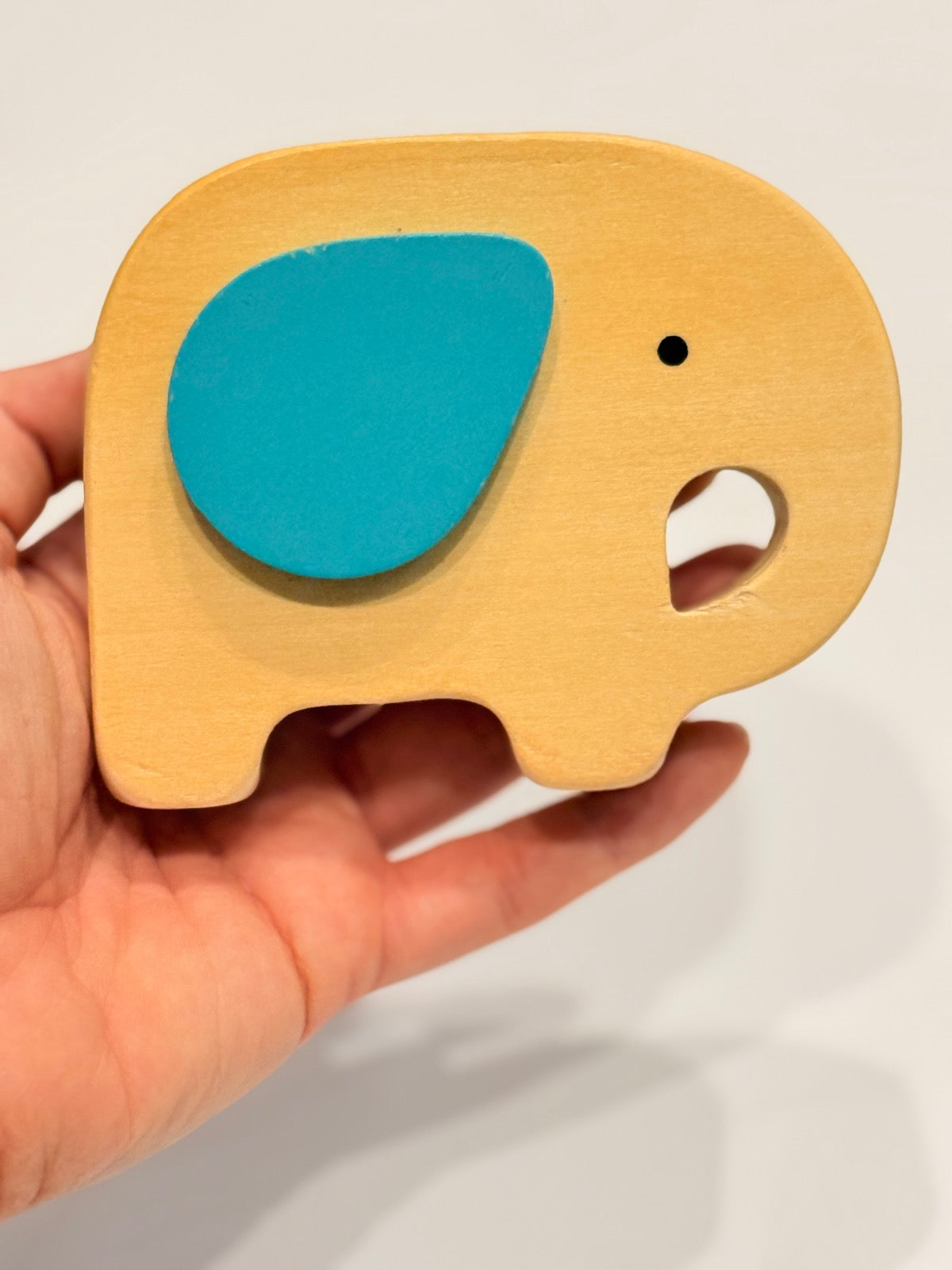 Wooden Elephant Toy Rattle Blue Ear