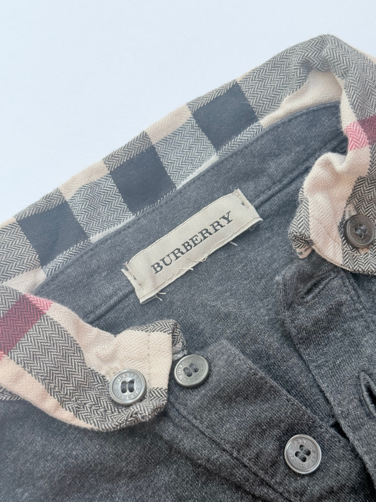 Burberry Gray Polo Shirt Nova Check Collar