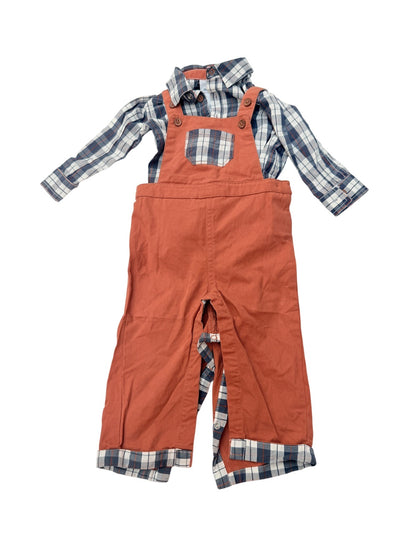 Tommy Bahama Plaid Shirt Overalls Set 12M