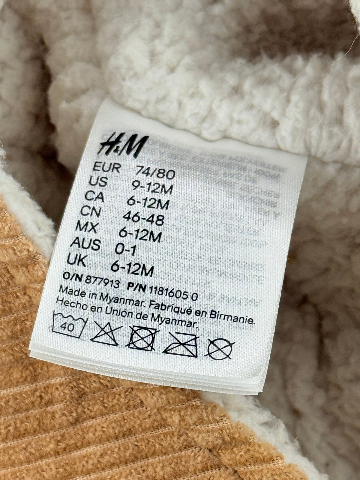 H&M Tan Corduroy Trapper Hat 9-12M