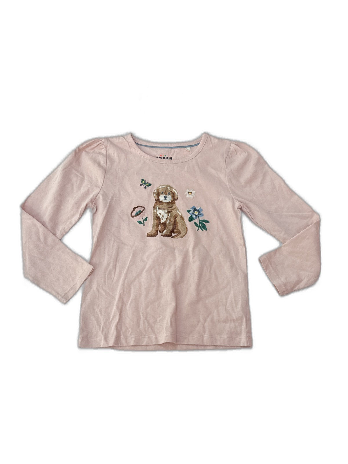 Mini Boden Puppy Embroidered Pink Top 5-6Y
