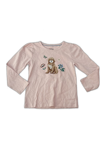 Mini Boden Puppy Embroidered Pink Top 5-6Y