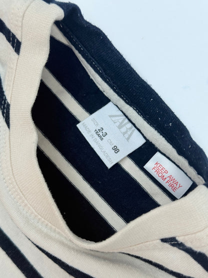 Zara Striped Cream Navy T-Shirt 2-3Y