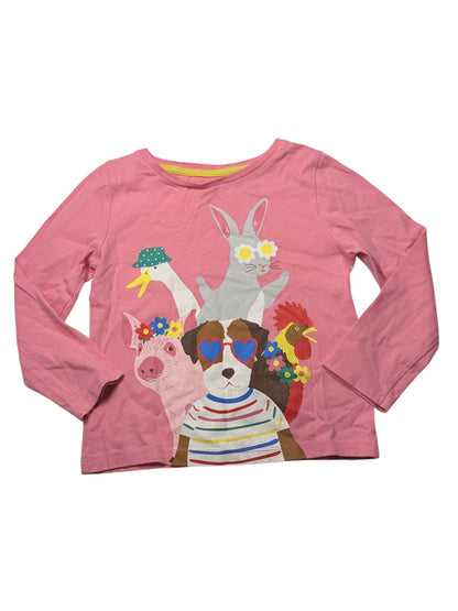 Mini Boden Farm Animals Pink Long Sleeve 3-4Y
