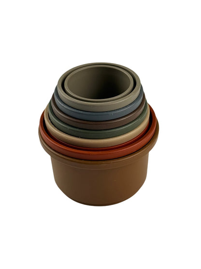 Silicone Stacking Cups Toy Earth Tones 7-Piece