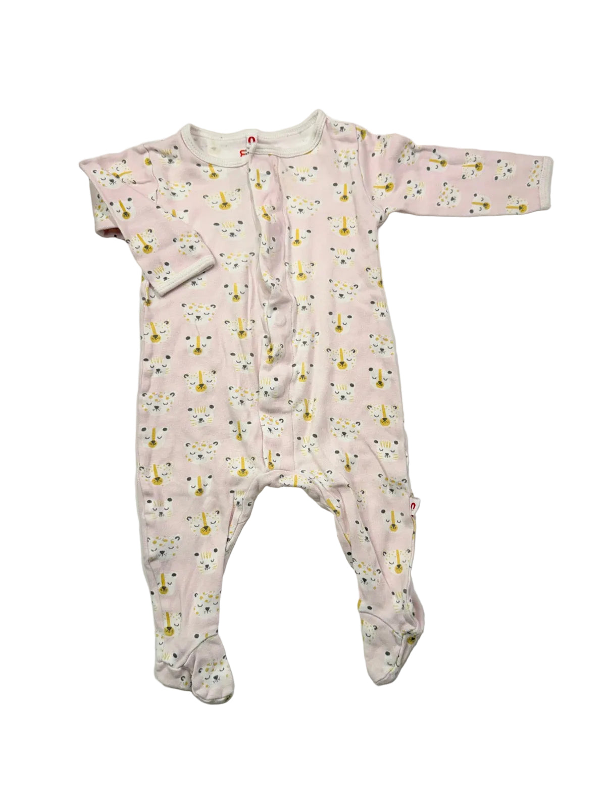 E=MC Easy Magnet Close Pink Leopard Footed Sleeper 3-6M
