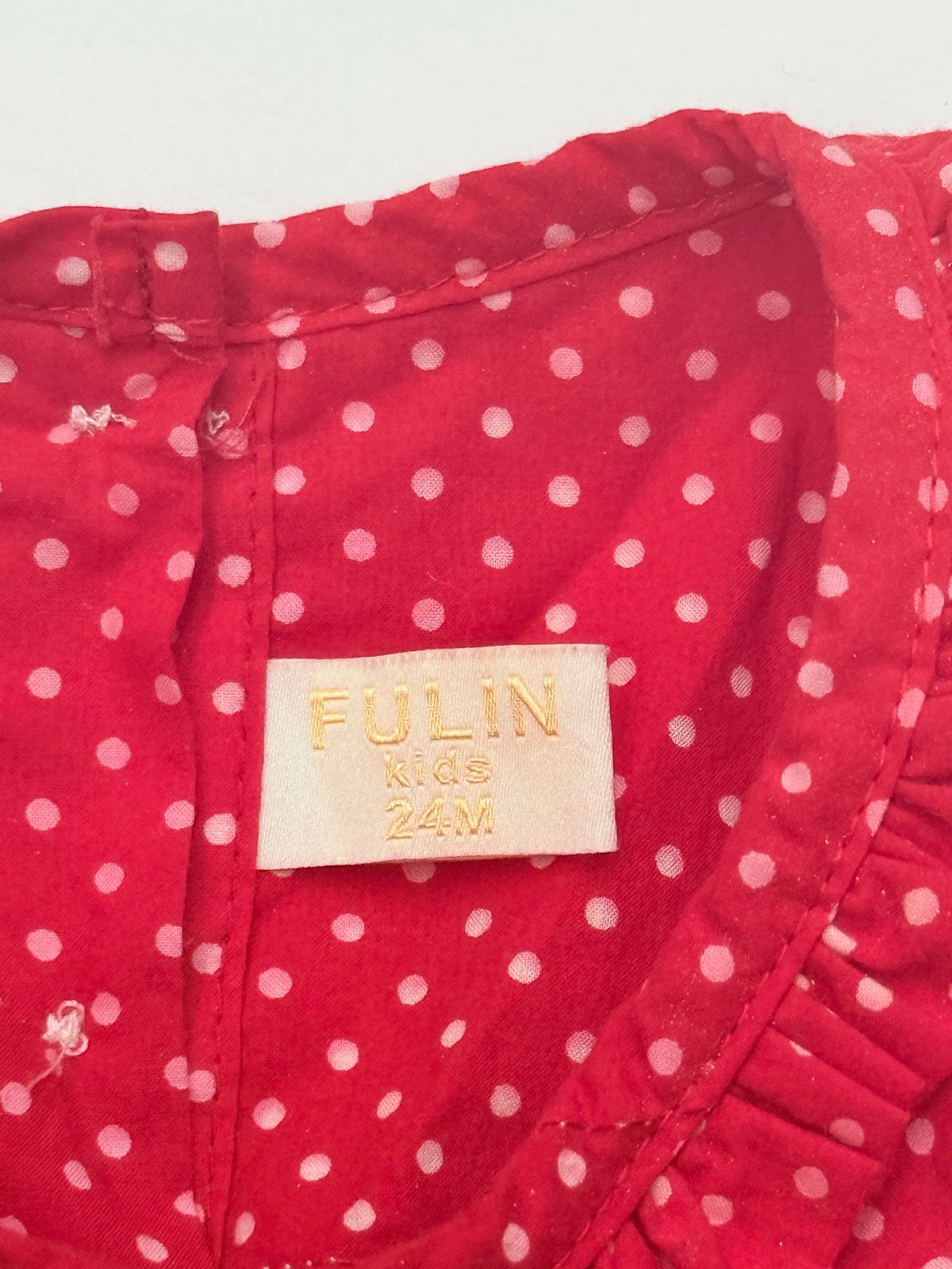 Fulin Kids Red Smocked Cotton Polka Dot Dress 24M