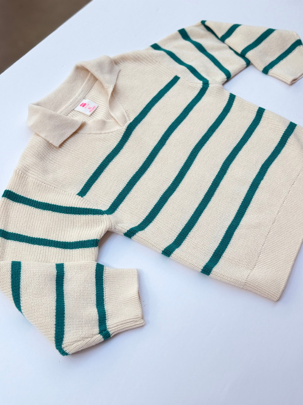 Hema Cream Green Stripe Knit Sweater 3/4Y