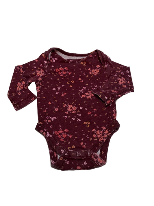 Old Navy Burgundy Floral Long Sleeve Bodysuit 0-3M