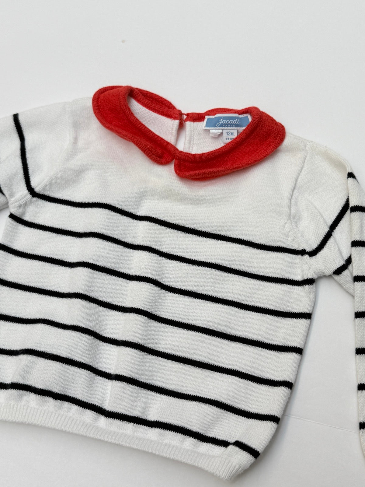 Jacadi Striped Sweater with Red Collar 12M