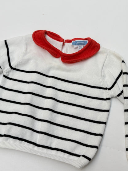 Jacadi Striped Sweater with Red Collar 12M