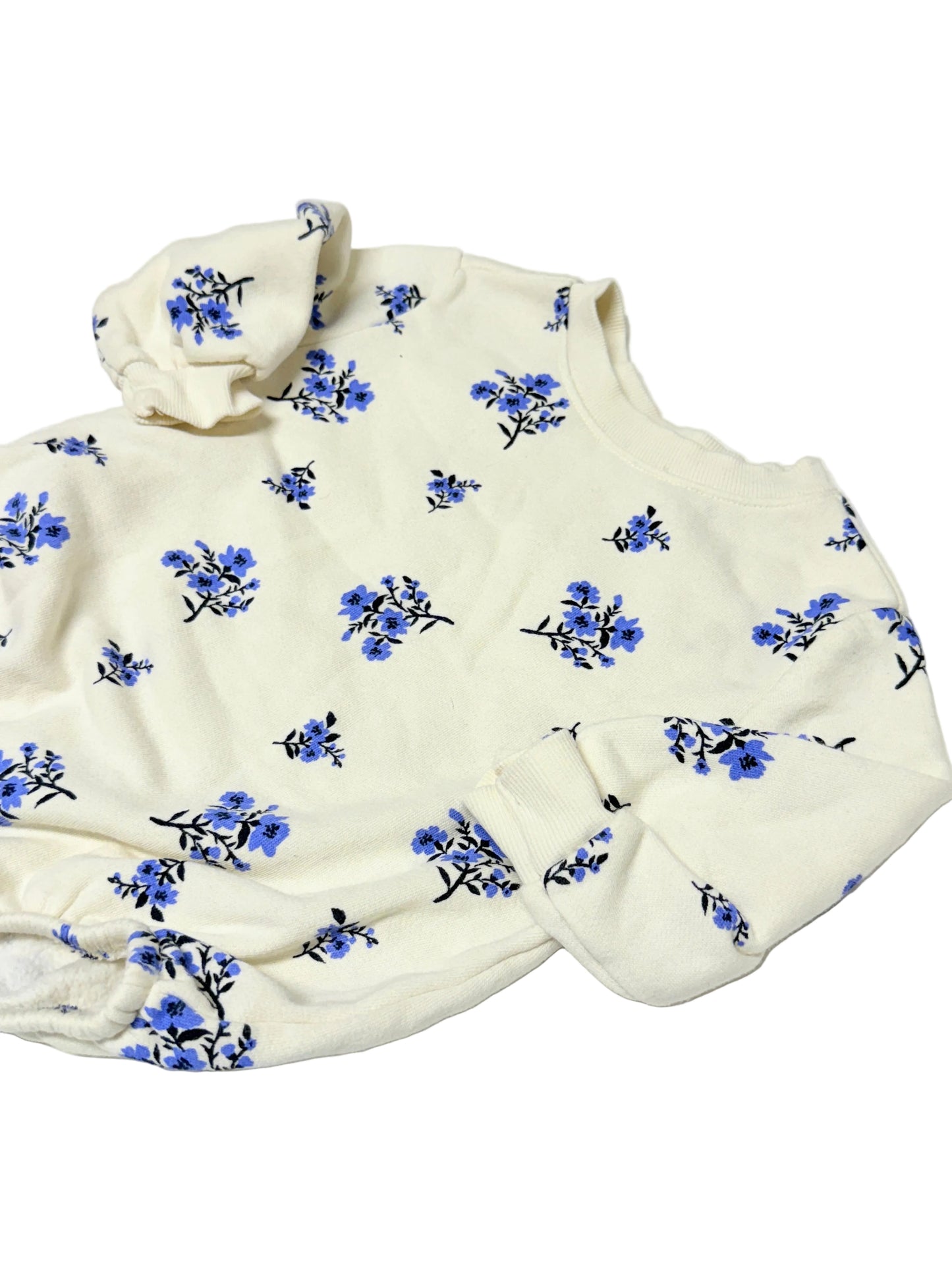 Old Navy Baby Floral Bubble Romper | Cream with Blue Flowers | Size 6–12M