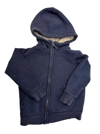 Sweat à capuche zippé Uniqlo doublé sherpa, bleu marine, taille 5-6 ans