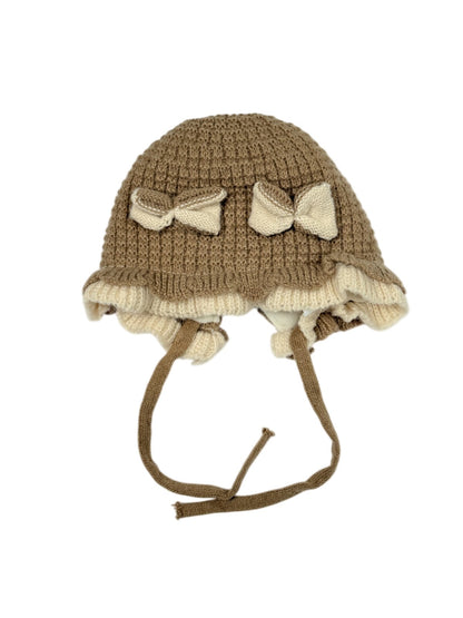 Knit Bow Ruffle Bonnet Hat Unknown Size 3-6m