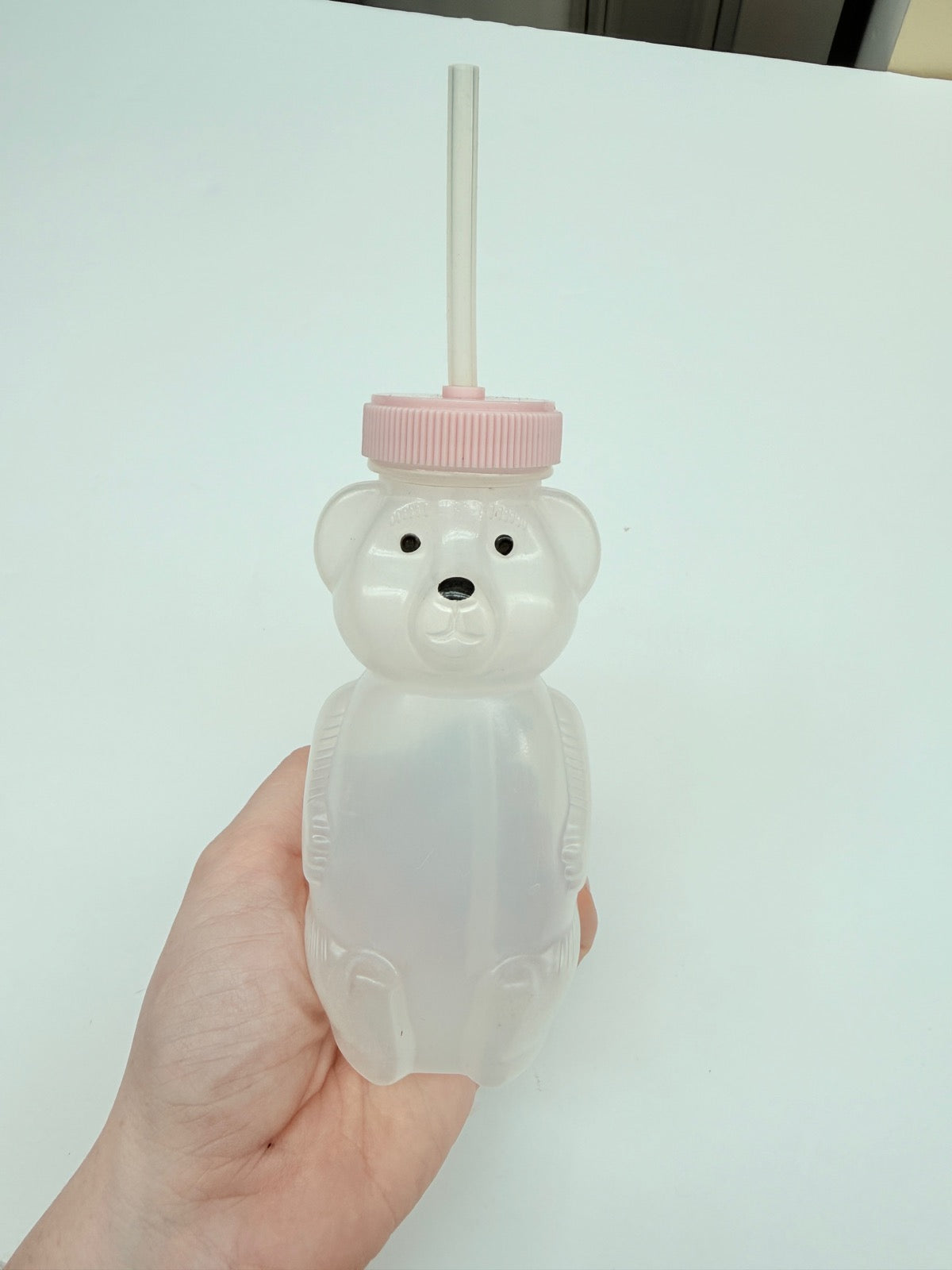 Bear Shaped Sippy Bottle with Straw Pink