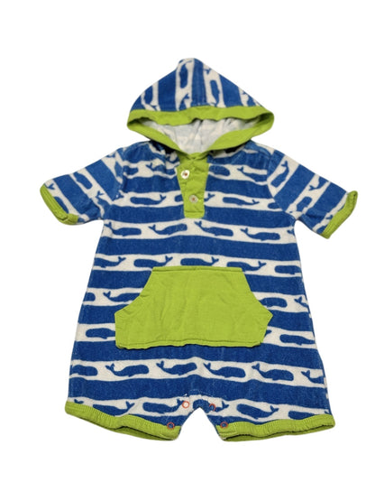 Hatley Whale Print Lined Terry Hooded Romper 3-6M