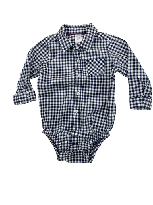 carter's Navy Gingham Button-Up Bodysuit 18M