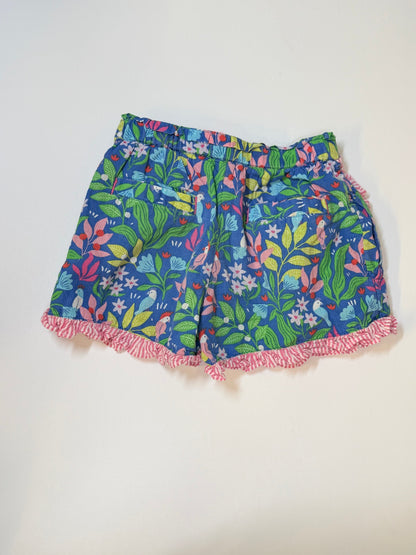 Boden Floral Bird Print Ruffle Shorts 3Y