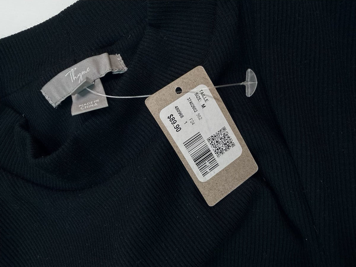 Thyme Maternity Black Ribbed Mock Neck Dress M