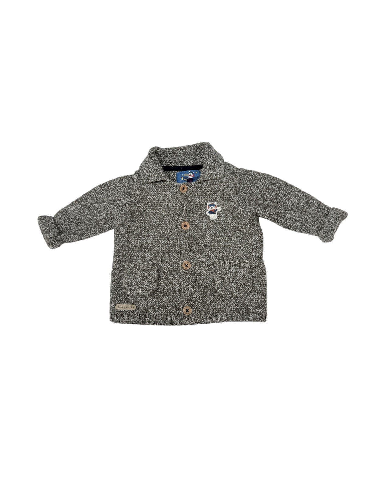 Sergent Major Knit Bear Patch Cardigan 6M
