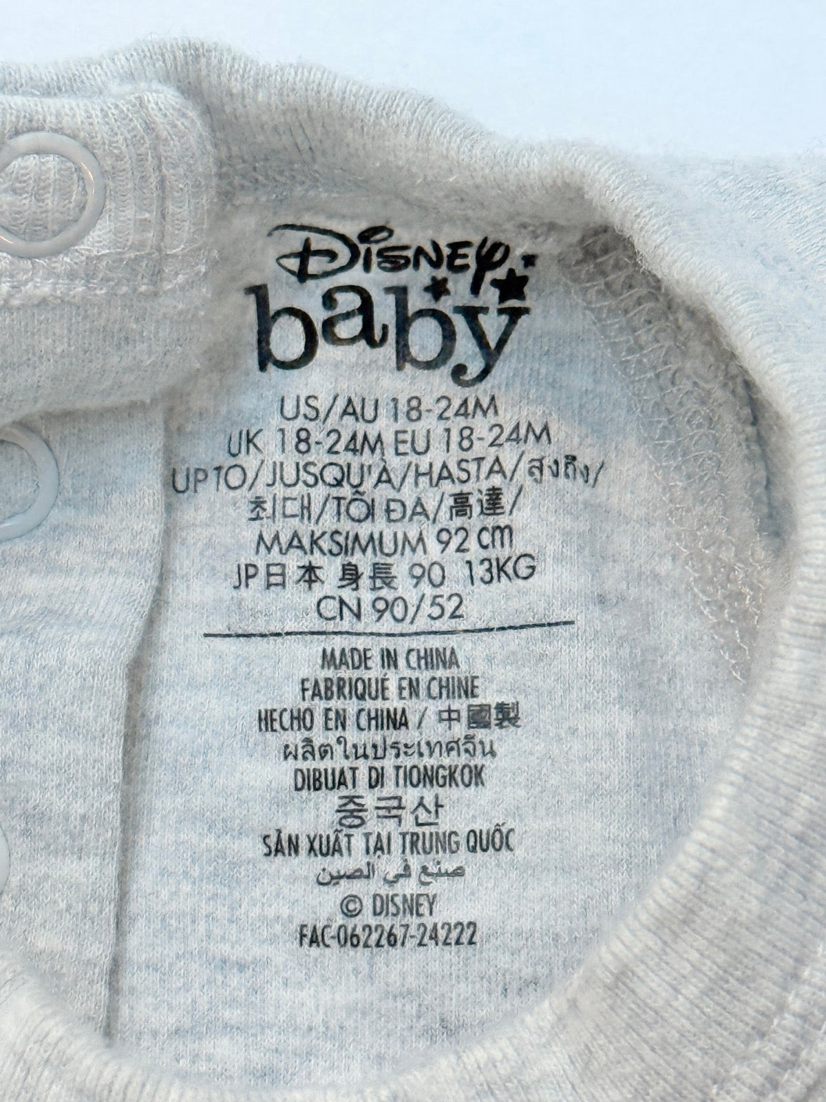 Disney Baby Walt Disney World Gray Bodysuit 18-24M