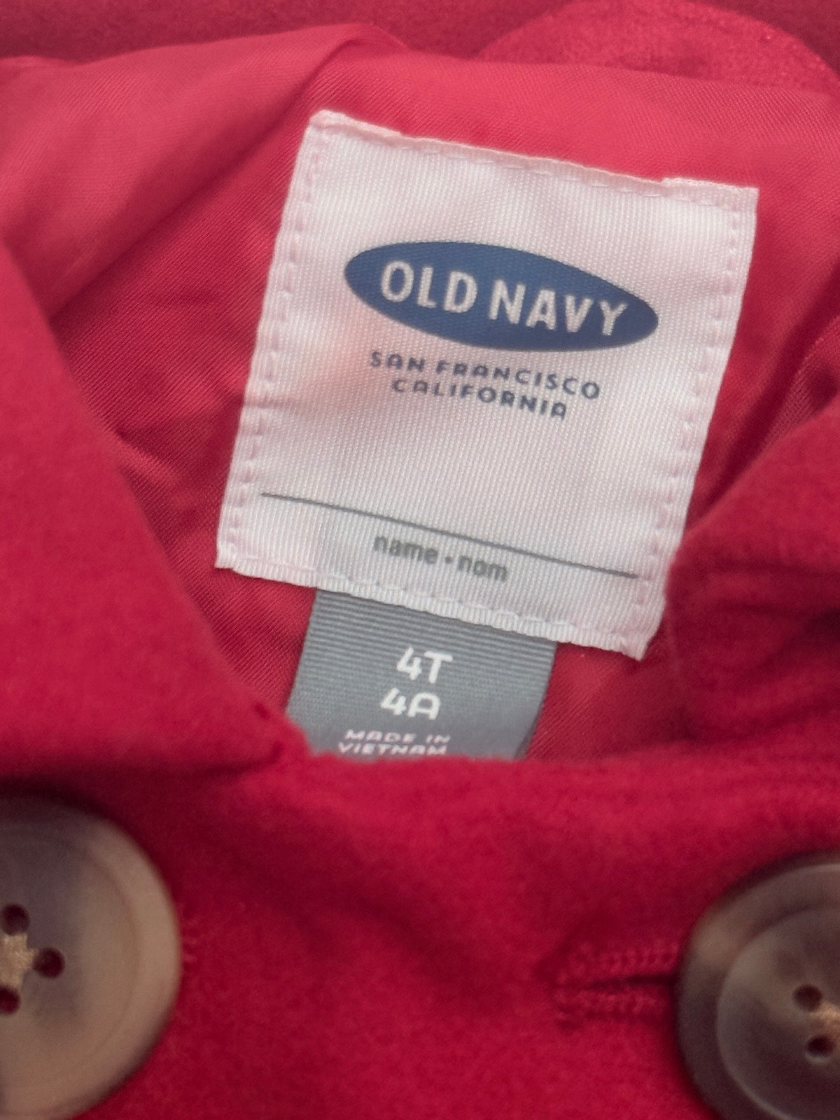 Old Navy Red Wool Peacoat Girls 4T