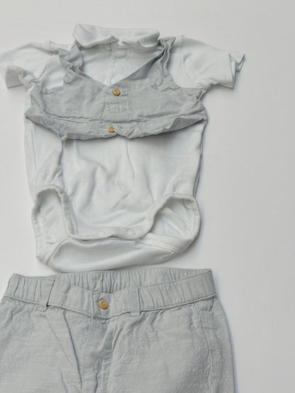 H&M Faux Vest Bodysuit Pants Set 9M