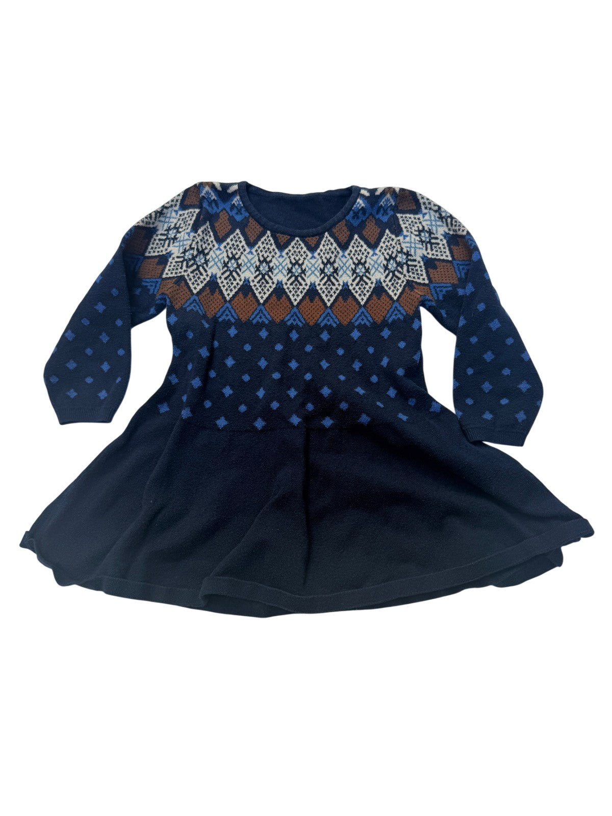 Navy Fair Isle Knit Dress Size 4-5Y