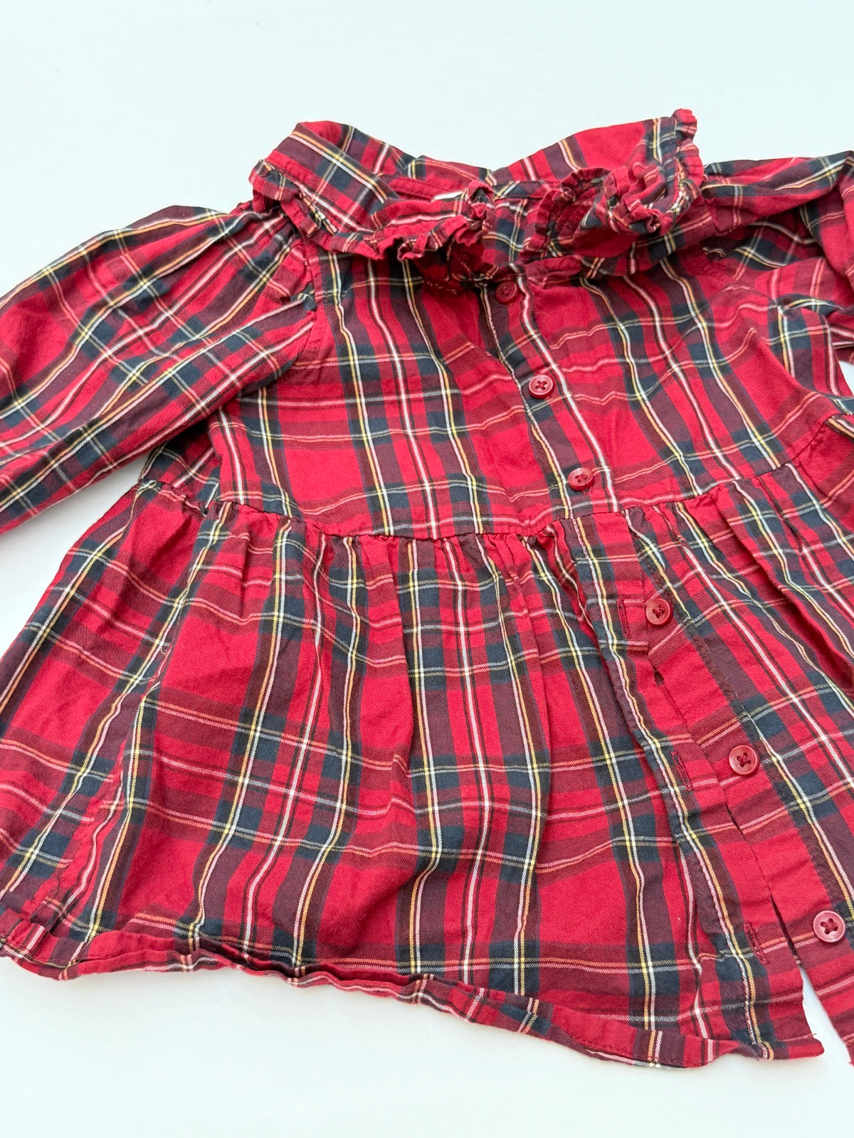 H&M Plaid Ruffle Collar Dress 9-12M