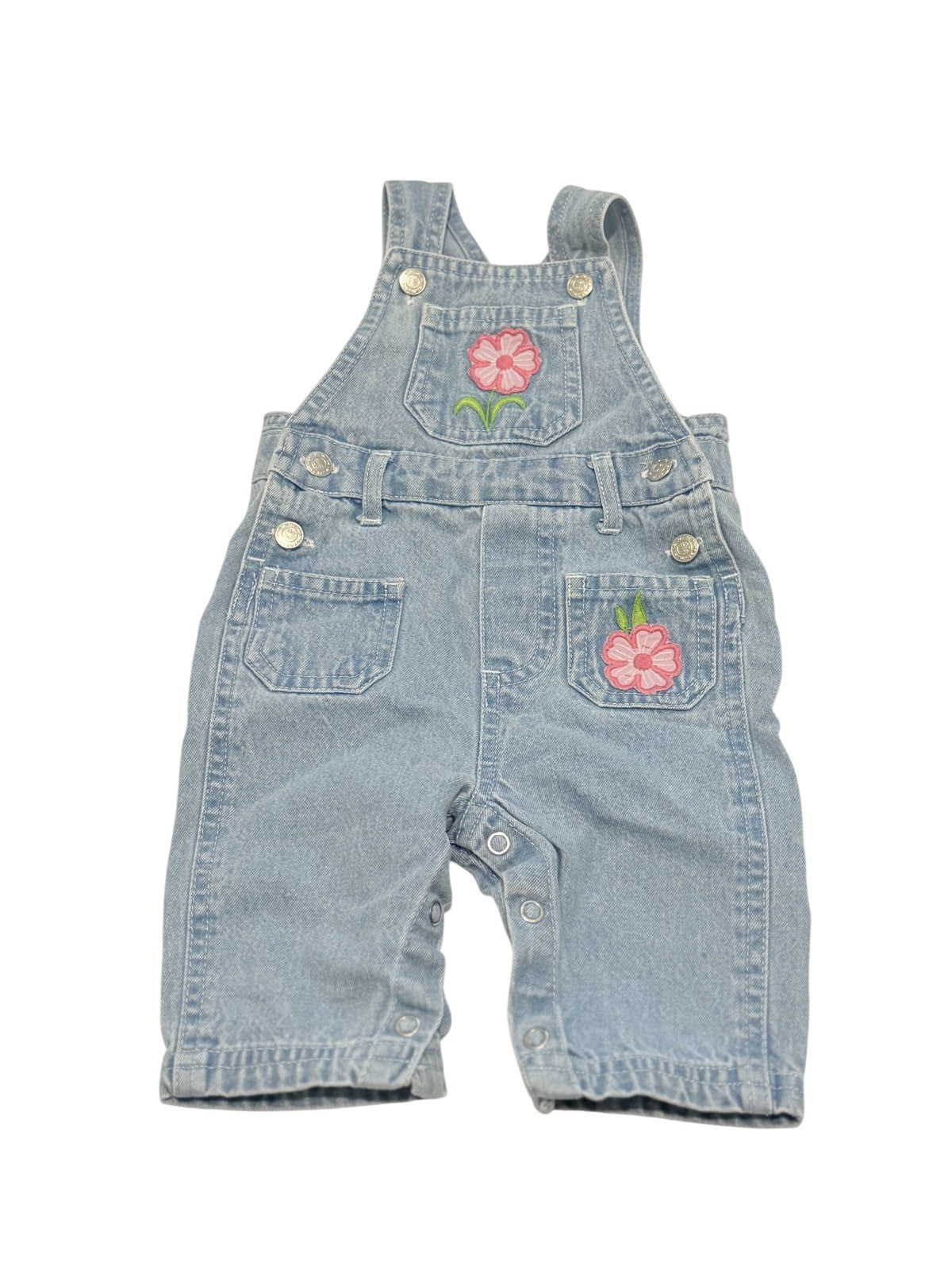Teddy's Choice Floral Denim Overalls 3/6M