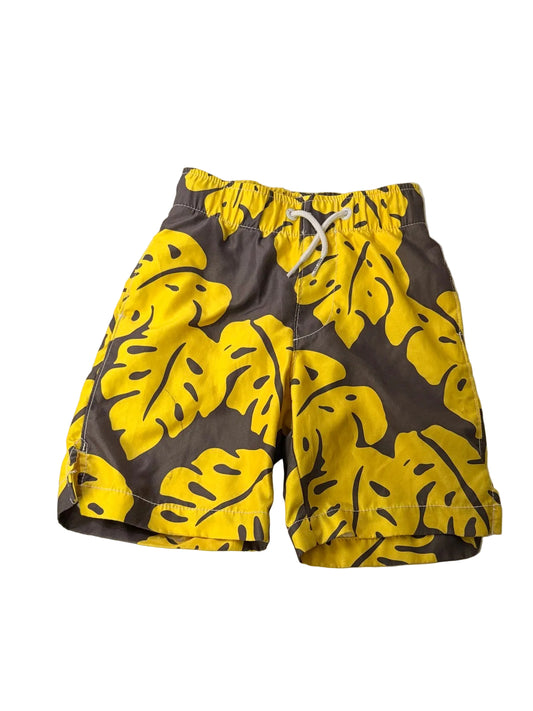 Gap Kids Yellow Gray Tropical Swim Trunks XS (4-5)