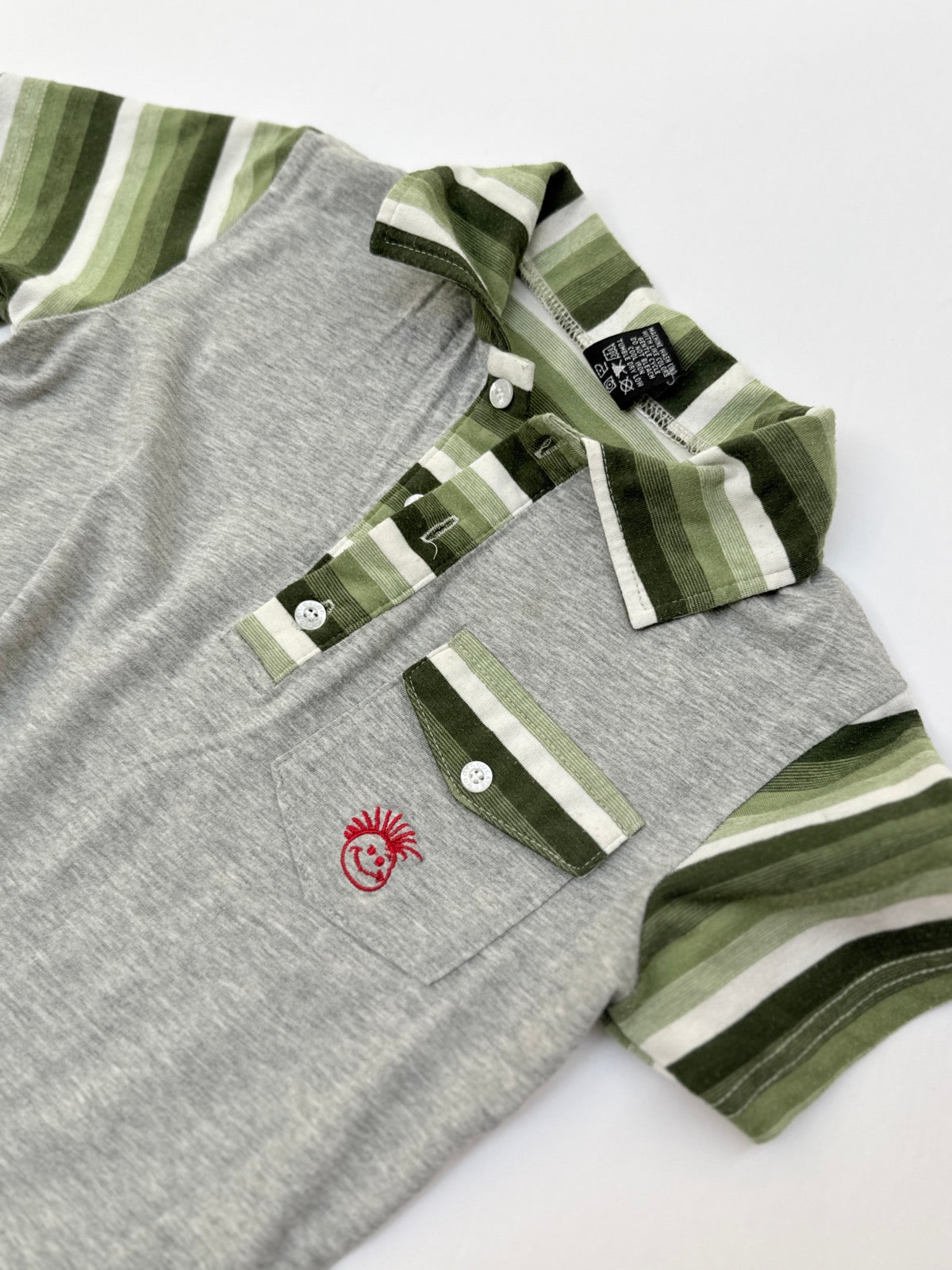Miniwear Gray Green Striped Polo Shirt 2T